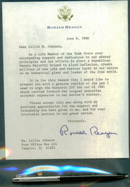 1990 Letter & Pen from President Reagan